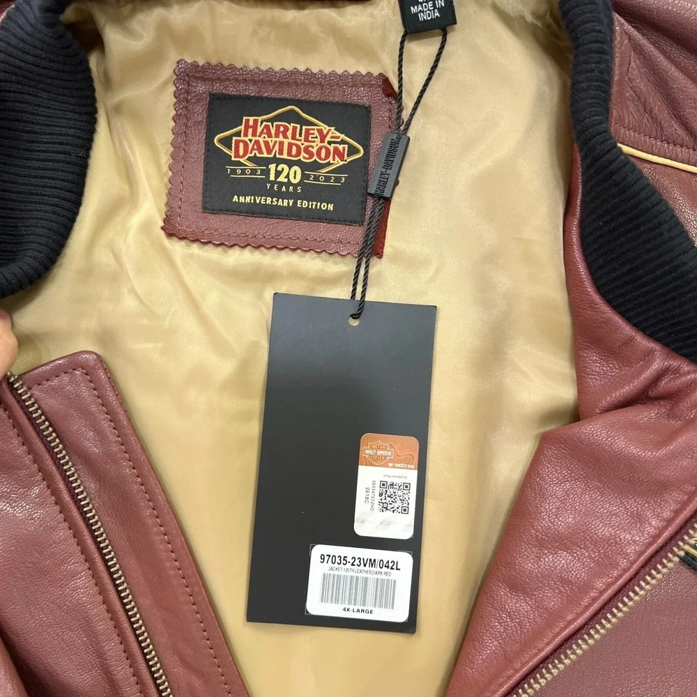 Harley-Davidson 120th Anniversary Leather Jacket 4XL Red Goat Skin‎ Bomber 2023